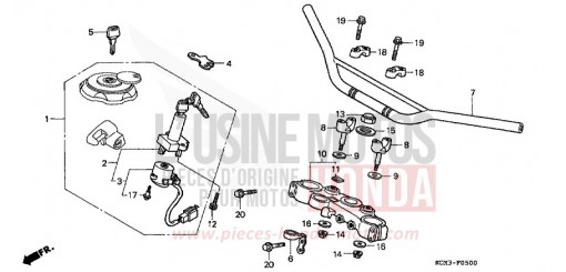 TUYAU DE GUIDON/PONT SUPERIEUR XLR125RW de 1998